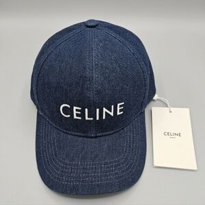 NWT ✨CELINE✨🧢 AUTHENTIC Dark Denim Blue Baseball Cap Hat with Logo, UNISEX